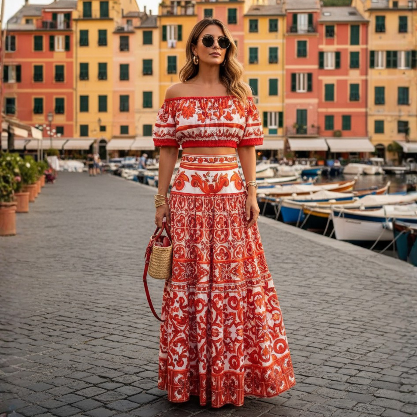 Orange Majolica Cotton Maxi Skirt