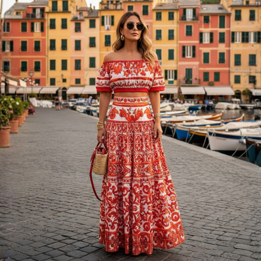 Orange Majolica Cotton Maxi Skirt