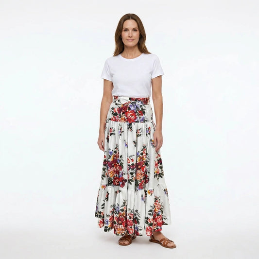 Floralia Italiana White Cotton Maxi Skirt