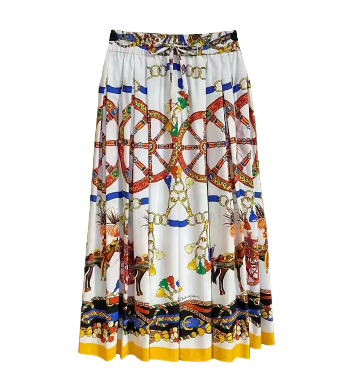 midi cotton skirt in sicilian carnival print for summer vacations and daily wear