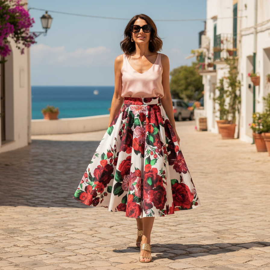 Floral Midi Cotton Skirt