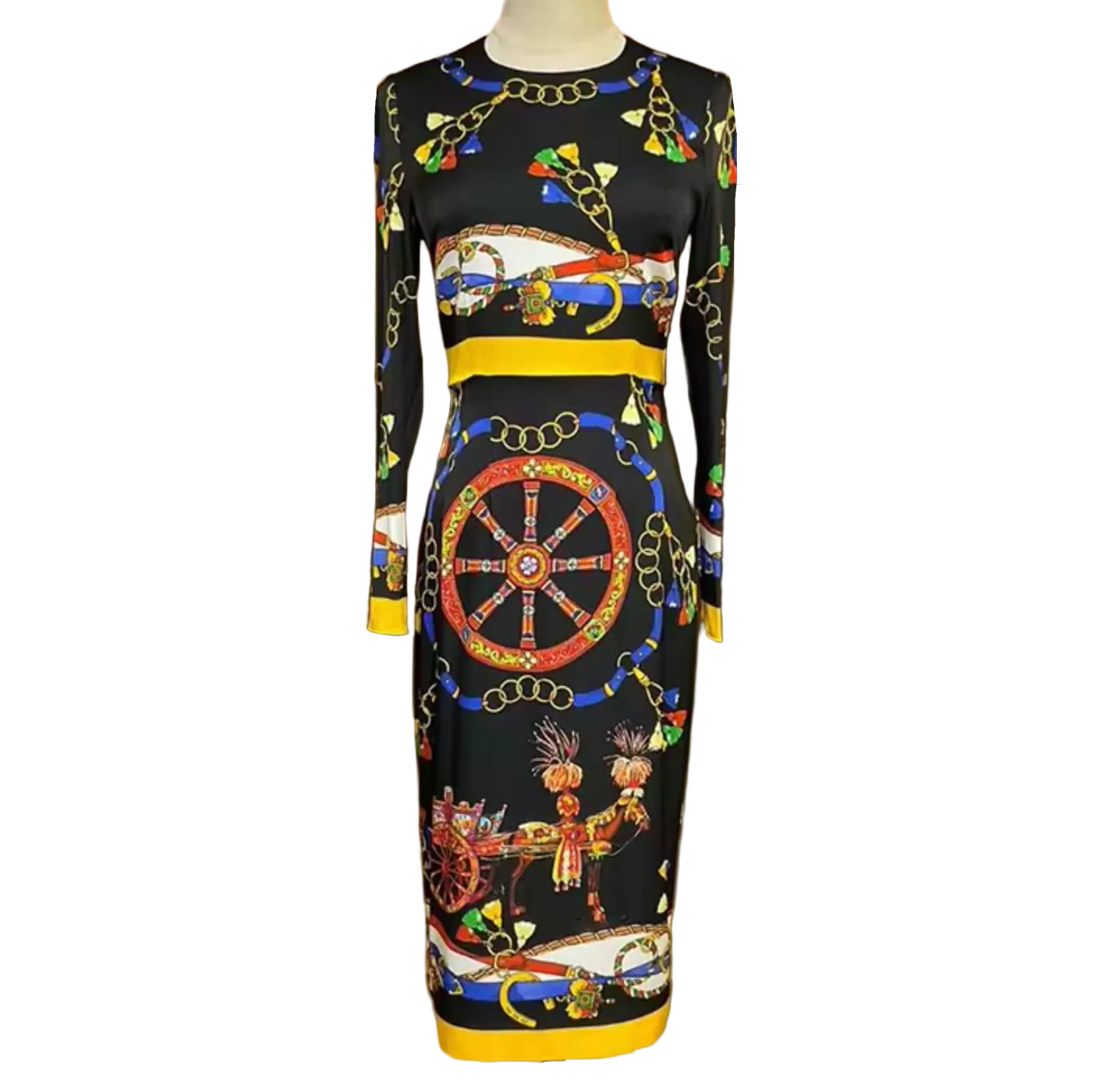 midi silk dress in sicilian carnival print for special occasions and destination italian inspired weddings