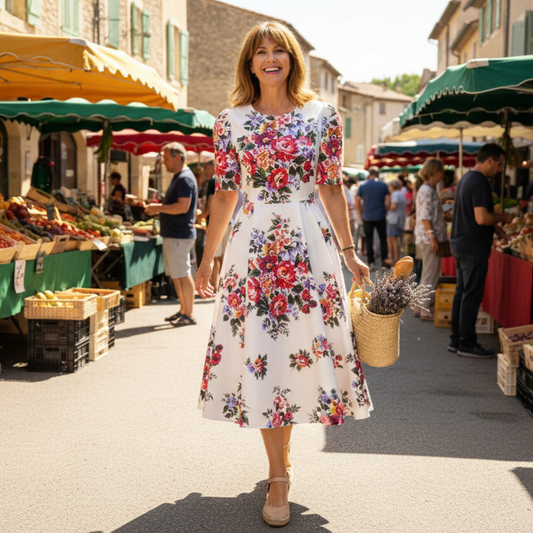 Floralia Italiana Cotton Midi Dress with Pockets
