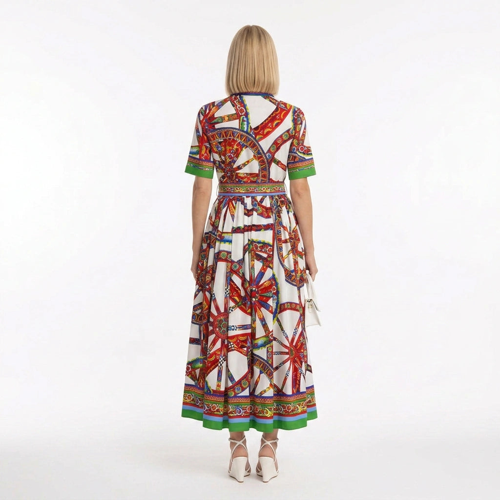 Sicilian Carretto Cotton Midi Shirt Dress