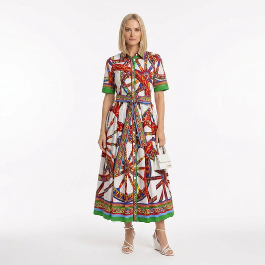 Oranges Majolika-Midihemdkleid aus Baumwolle