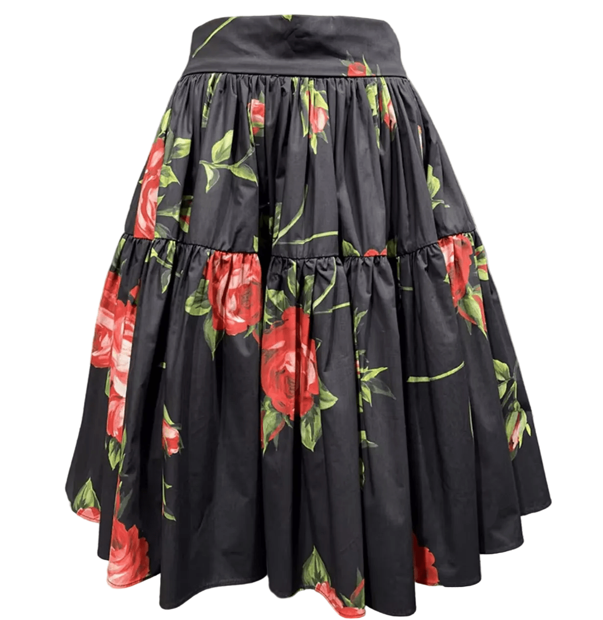Midnight Roses Cotton Knee Length Skirt - Dress By Vicky