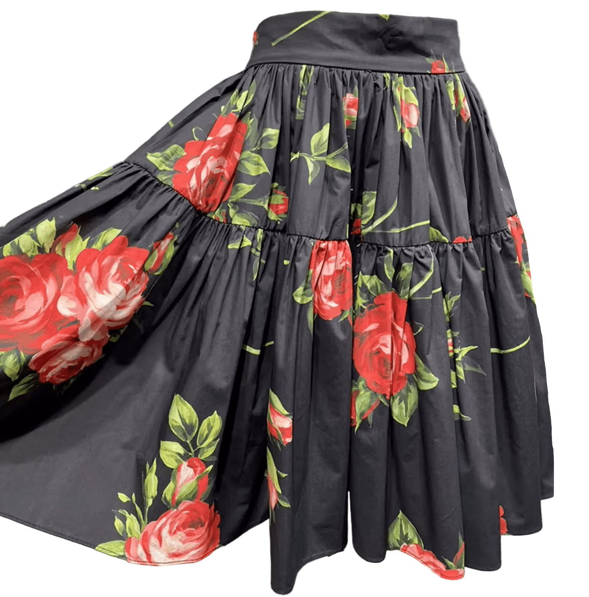 Midnight Roses Cotton Knee Length Skirt - Dress By Vicky