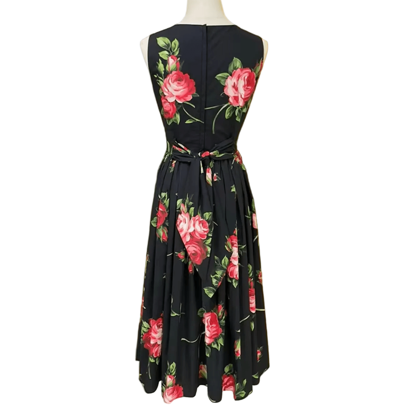 Midnight Roses Cotton Midi Dress with Pockets - Dress By Vicky