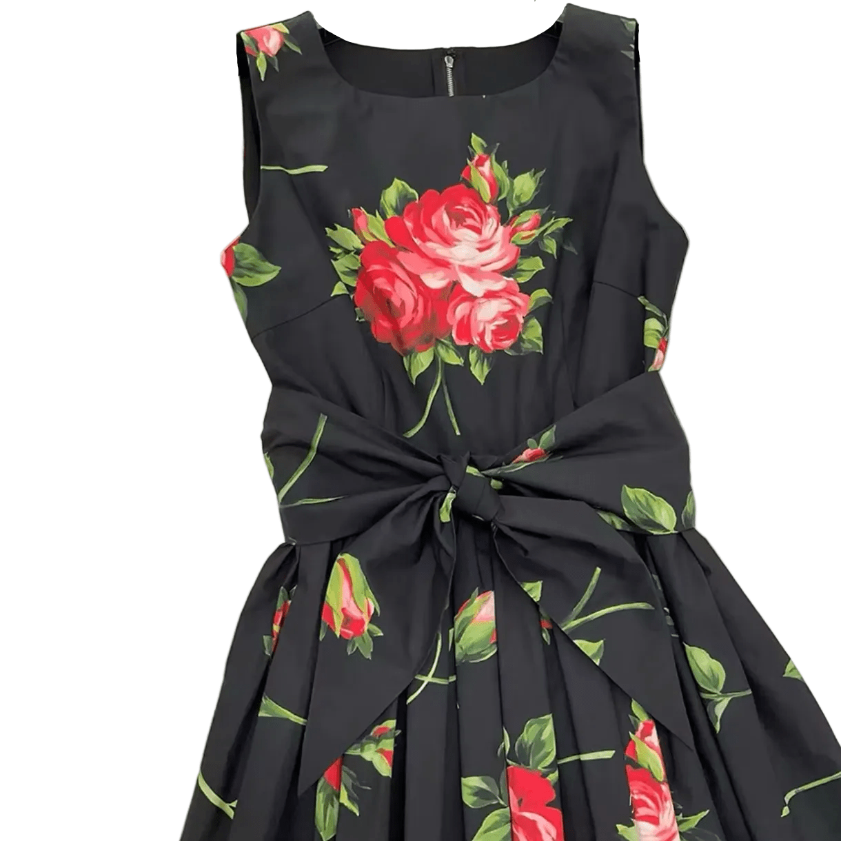 Midnight Roses Cotton Midi Dress with Pockets - Dress By Vicky