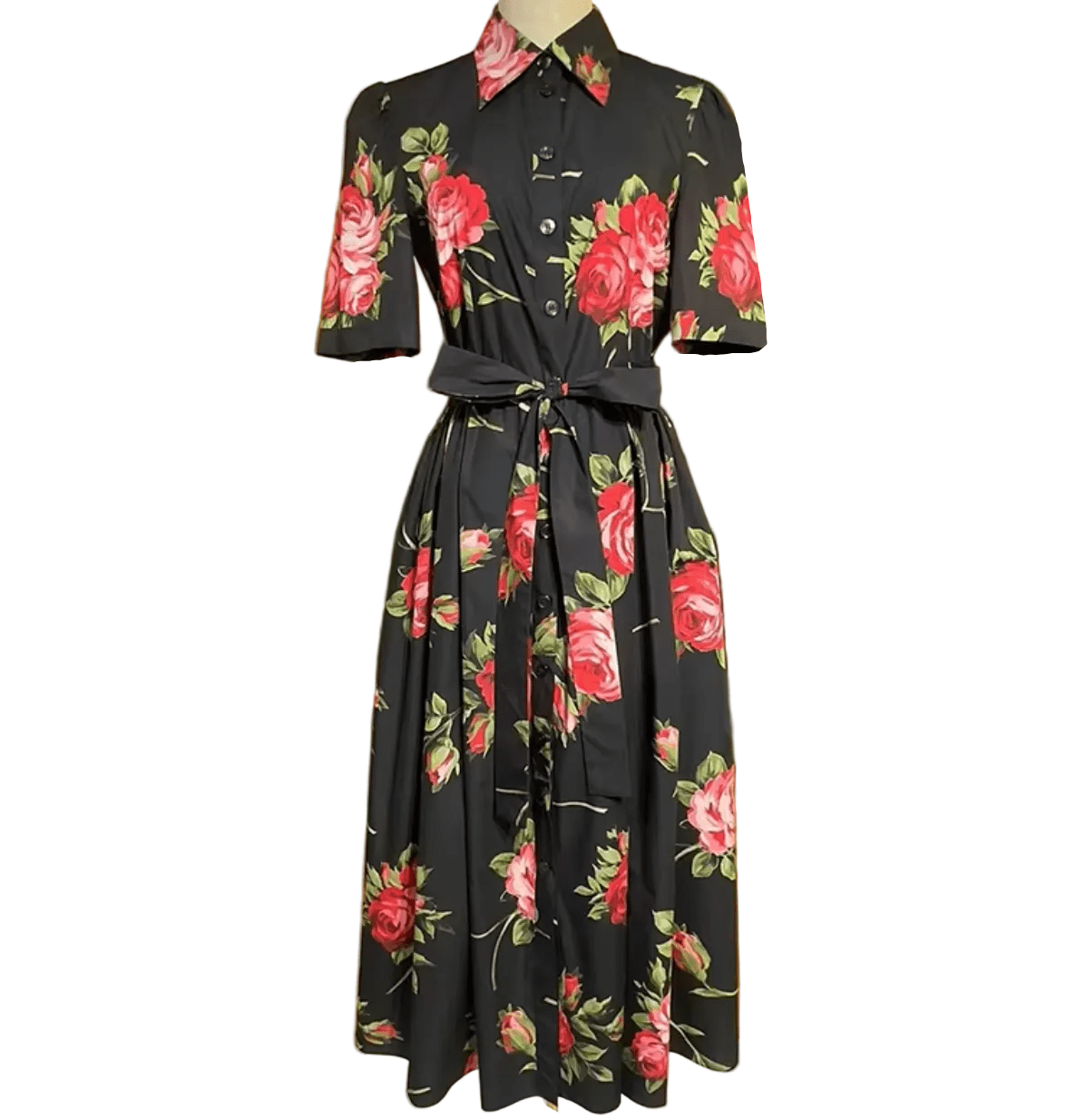 Midnight Roses Cotton Midi Shirt Dress - Dress By Vicky