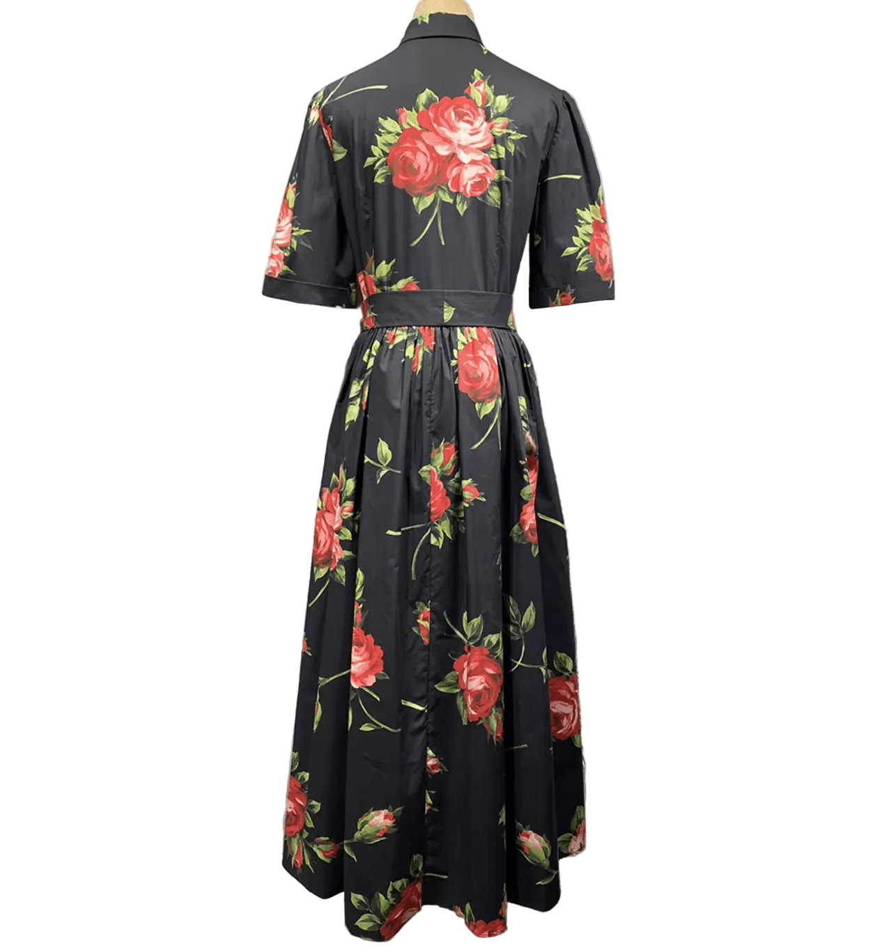 Midnight Roses Cotton Midi Shirt Dress - Dress By Vicky