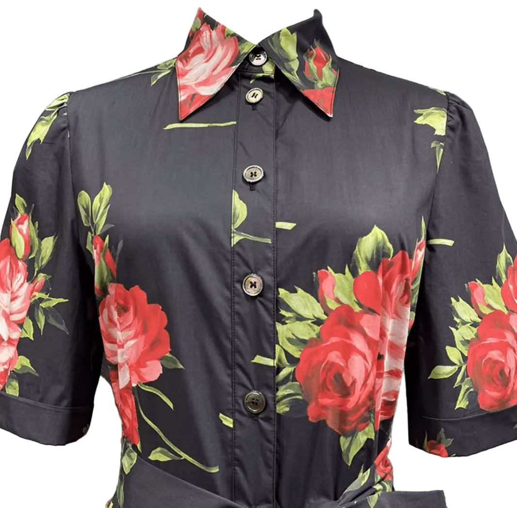 Midnight Roses Cotton Midi Shirt Dress - Dress By Vicky