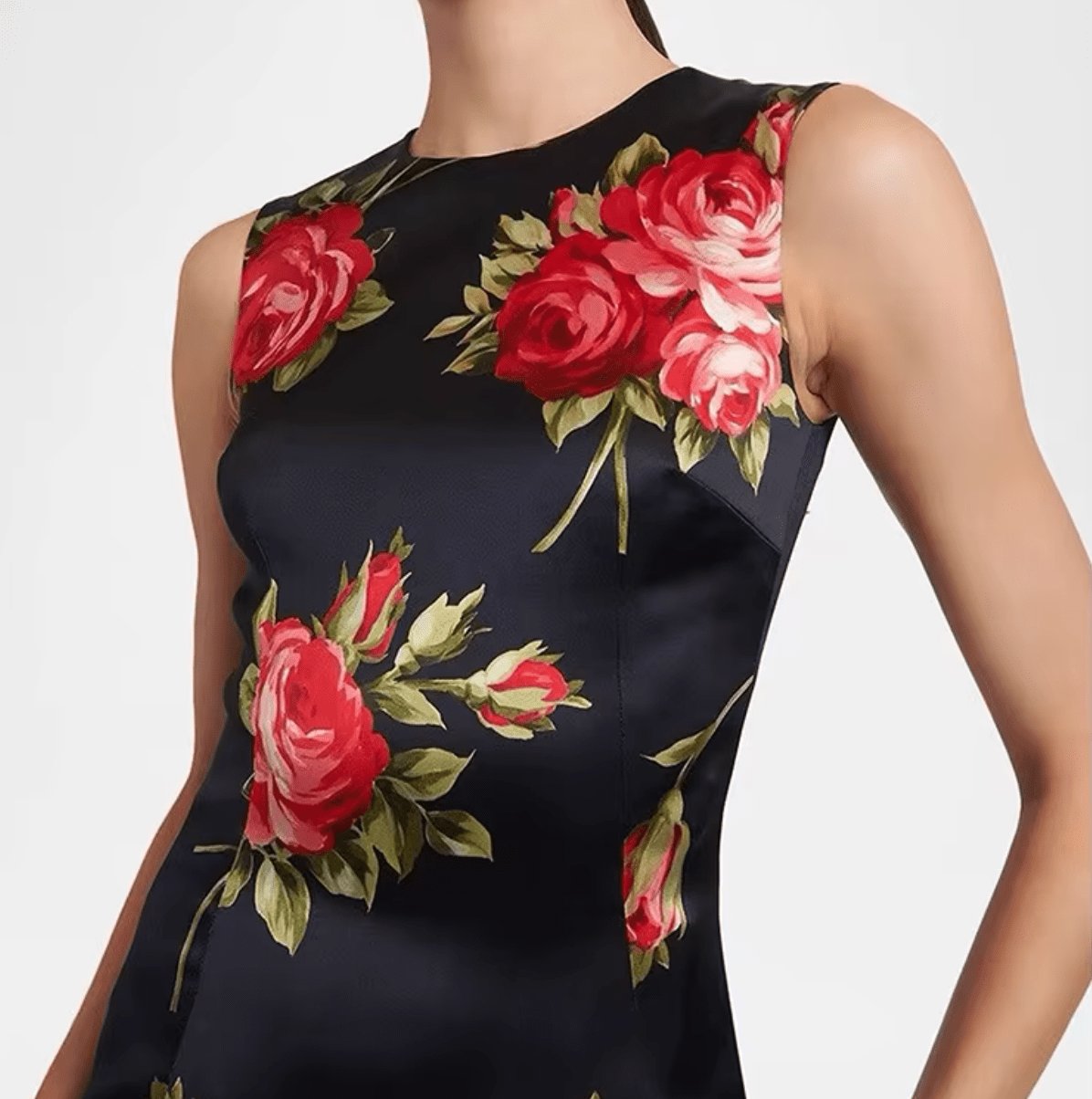 Midnight Roses Floral Silk Midi Dress - Dress By Vicky