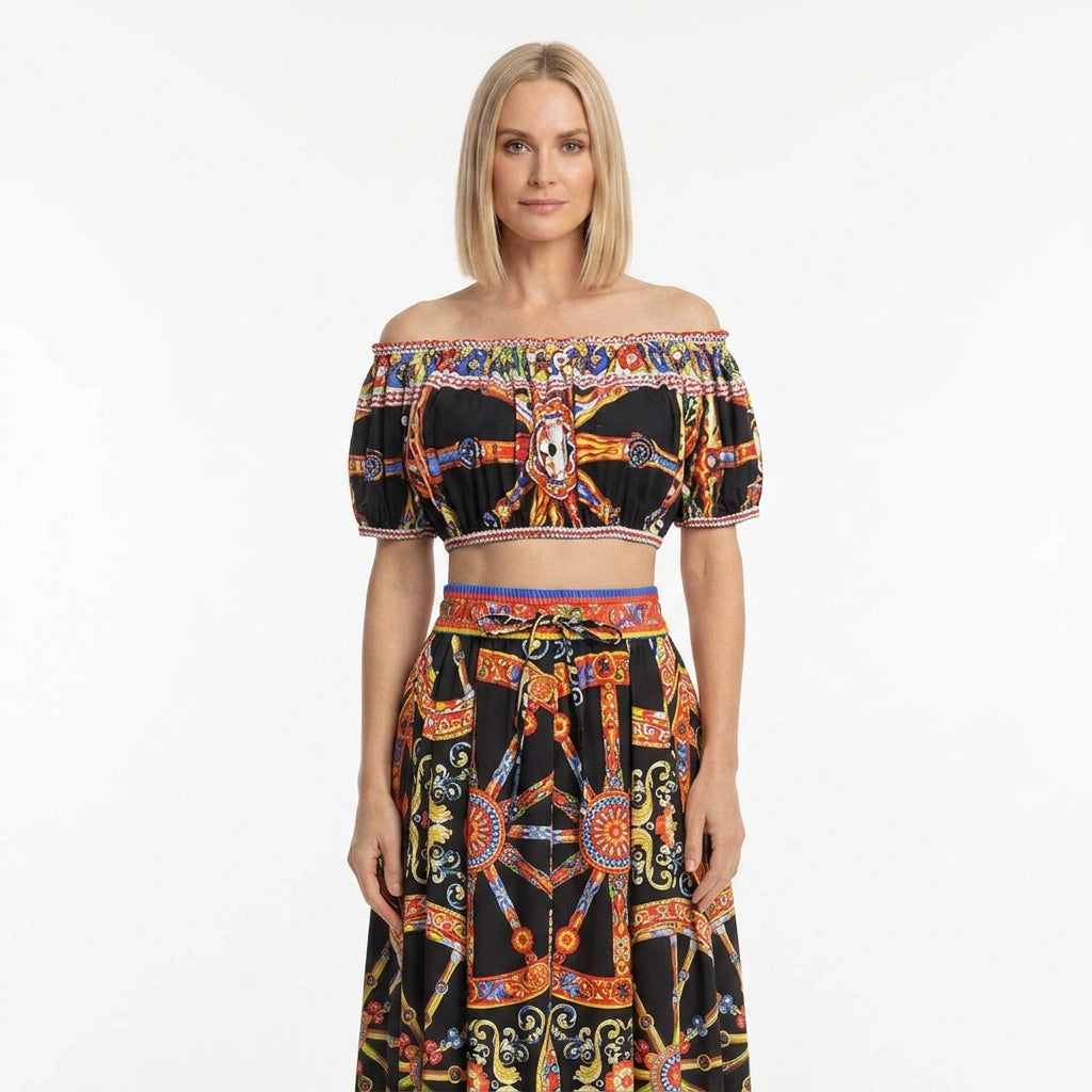 Sicilian Carretto Cotton Off Shoulder Top