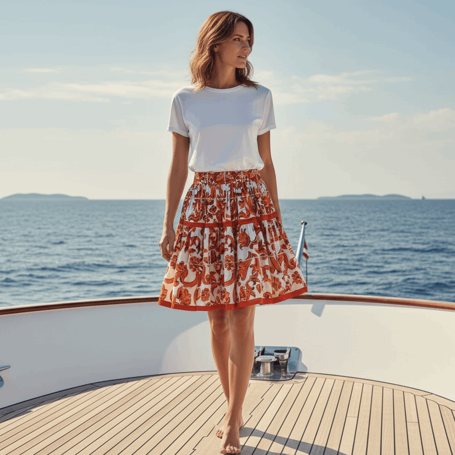 Orange Majolica Cotton Skirt