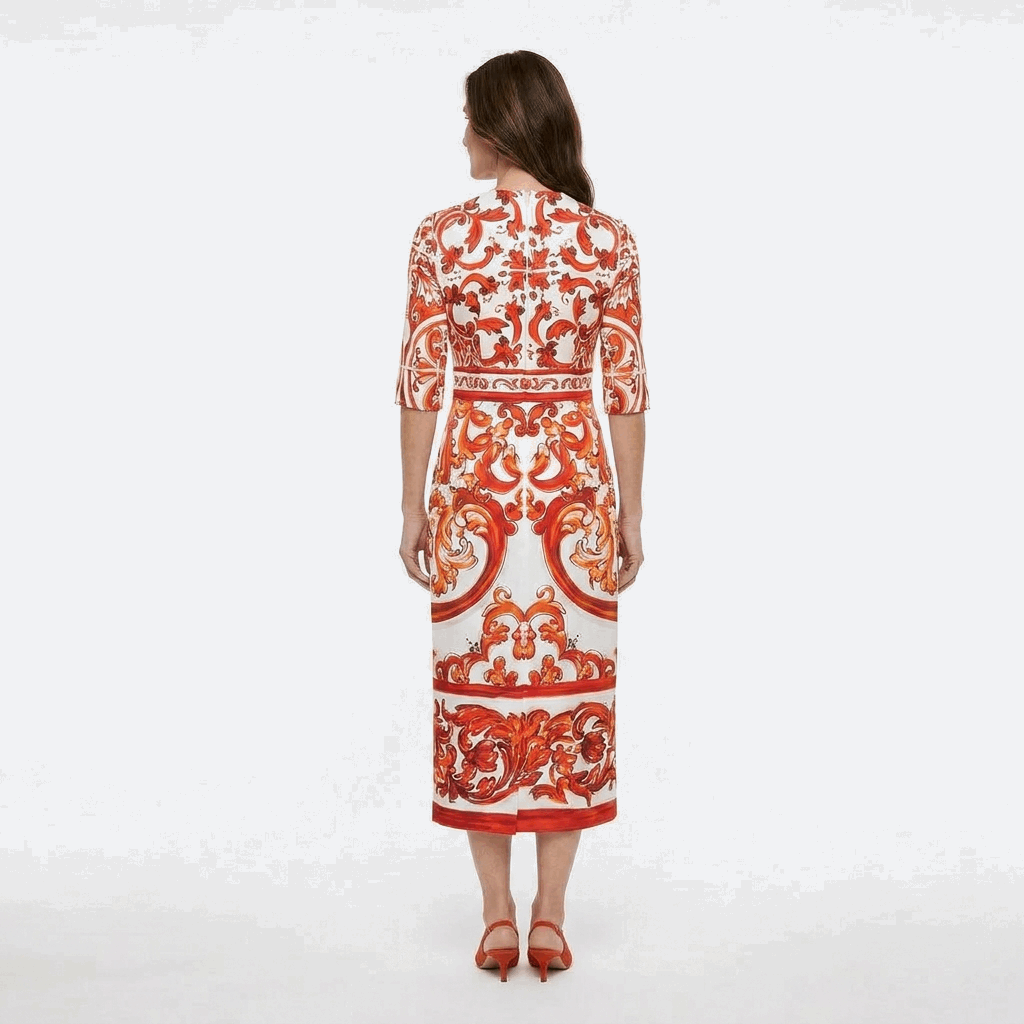 orange midi silk dress for destination weddings and summer events