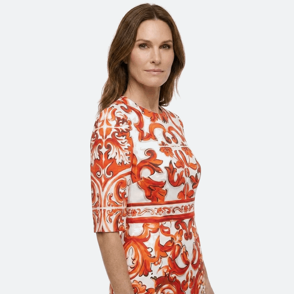 orange midi silk dress for destination weddings and summer events