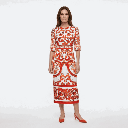 orange midi silk dress for destination weddings and summer events 