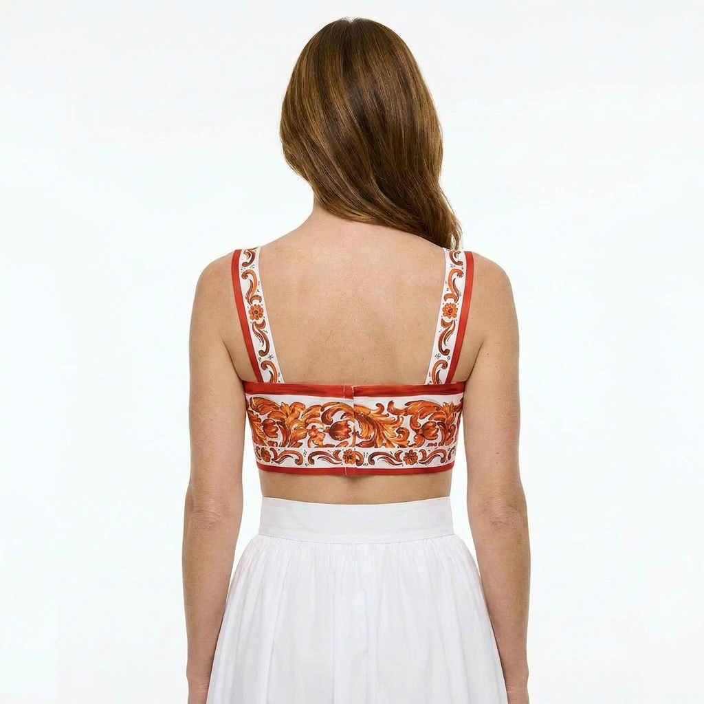 Orange Majolica Cotton Crop Top