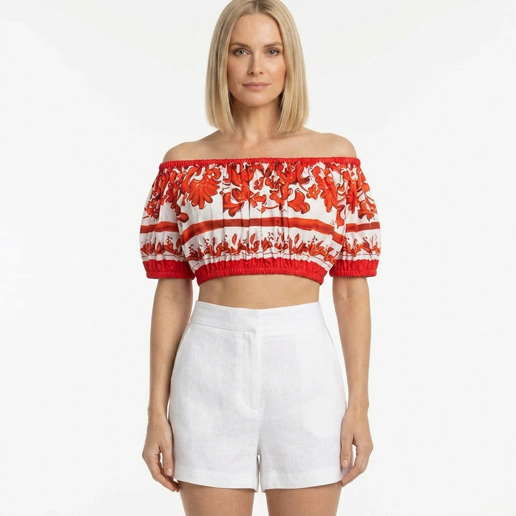 Orange Majolica cotton crop top