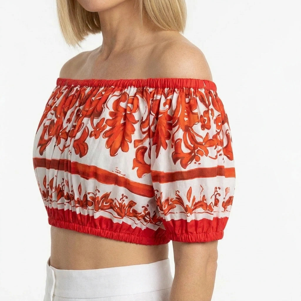 Orange Majolica cotton crop top