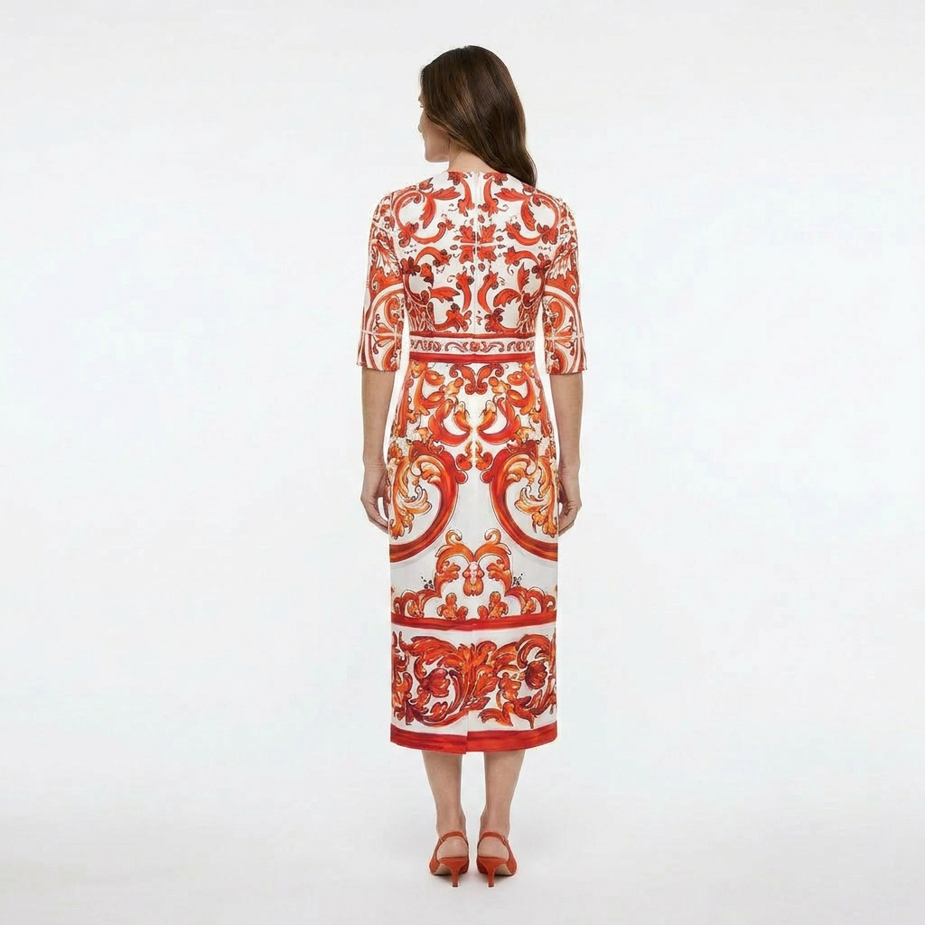 orange midi silk dress for destination weddings and summer events