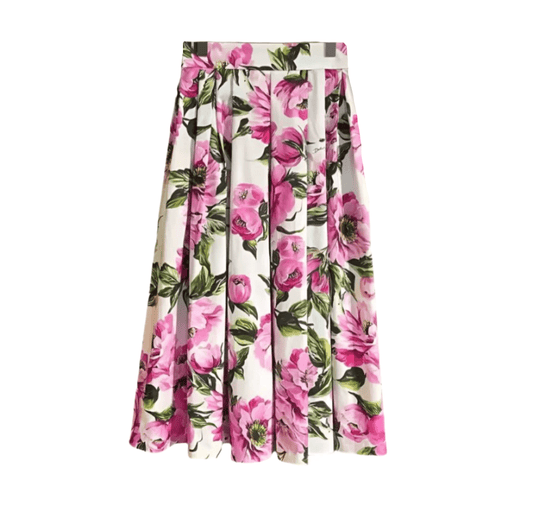 Pink Roses print pleated midi cotton skirt - Dress By Vicky