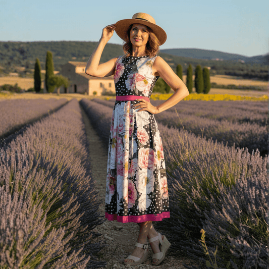 Polka dot sleeveless floral 100% cotton midi dress - Dress By Vicky