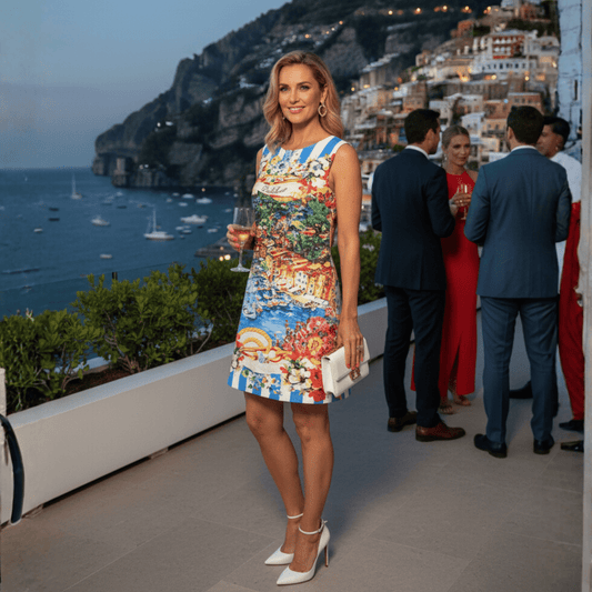 Portofino print brocade sleeveless mini dress - Dress By Vicky