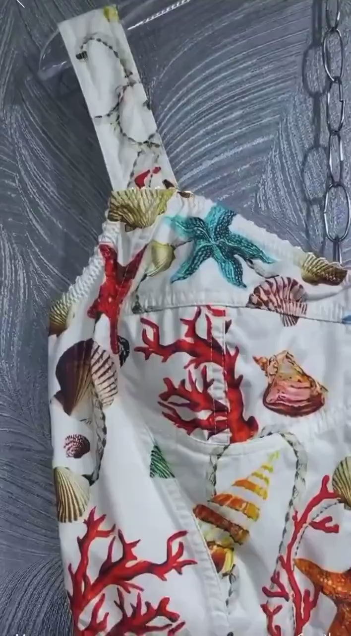 17 Handmade Italian Seashell print cotton top, dolce vita, Italian summer top