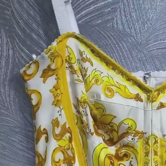 18 SUMMER 2024 Handmade Italian Yellow Majolica tiles silk blend dress, Porcelain Sicilian Dress, Mosaic Dress, Italian Summer Dress, Dolce