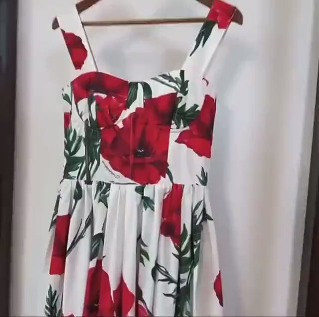 9 Handmade Italian designer Poppies print push up cotton dress