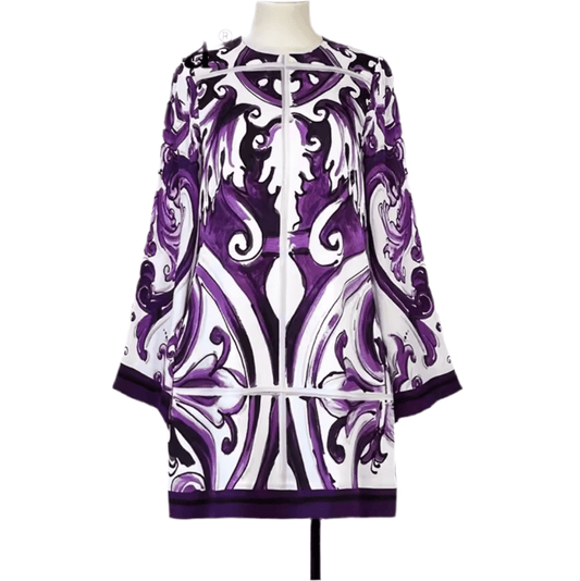 Purple Majolica A - line pure silk mini dress - Dress By Vicky