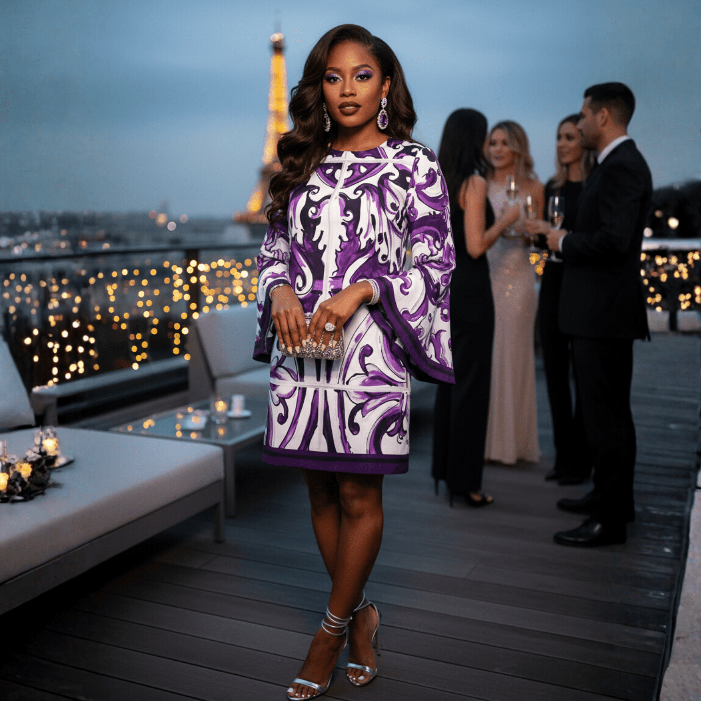 Purple Majolica A - line pure silk mini dress - Dress By Vicky