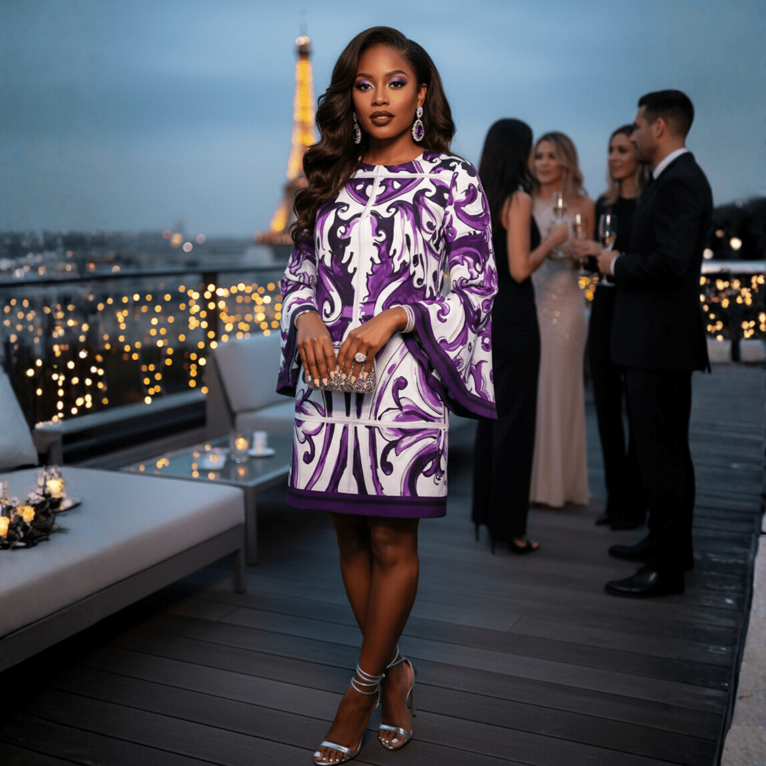 Purple Majolica A - line pure silk mini dress - Dress By Vicky