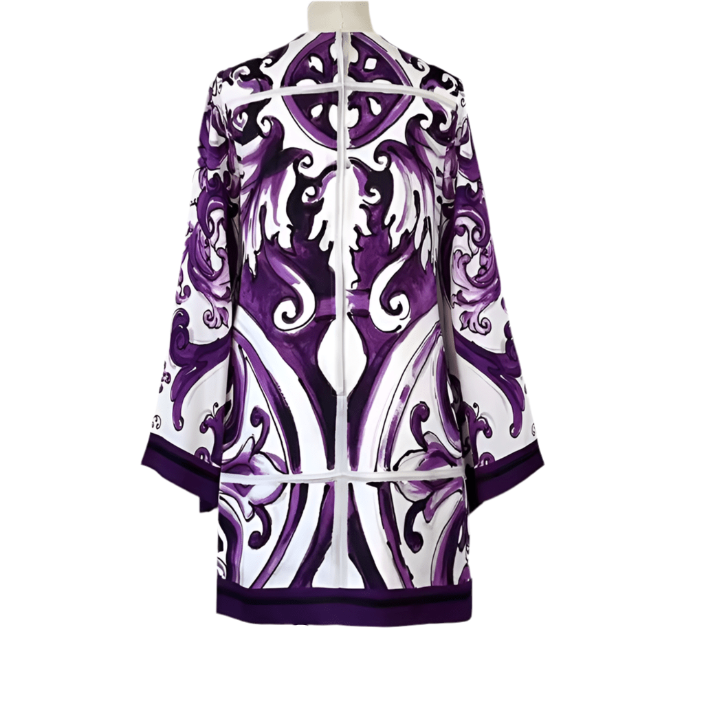 Purple Majolica A - line pure silk mini dress - Dress By Vicky