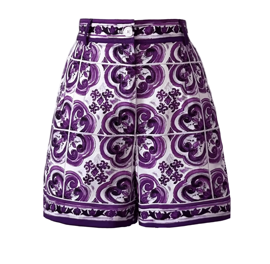 Purple Majolica Porcelain print 100% cotton shorts - Dress By Vicky