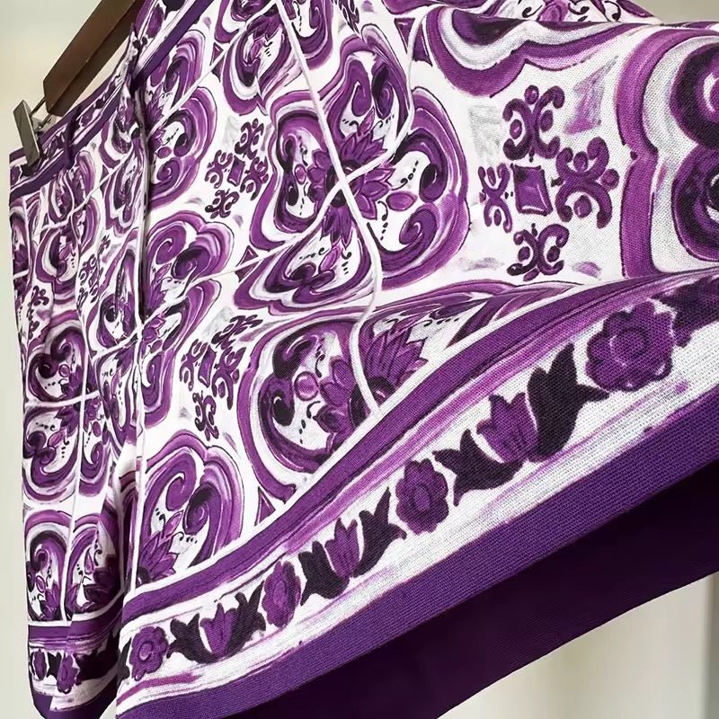 Purple Majolica Porcelain print 100% cotton shorts - Dress By Vicky
