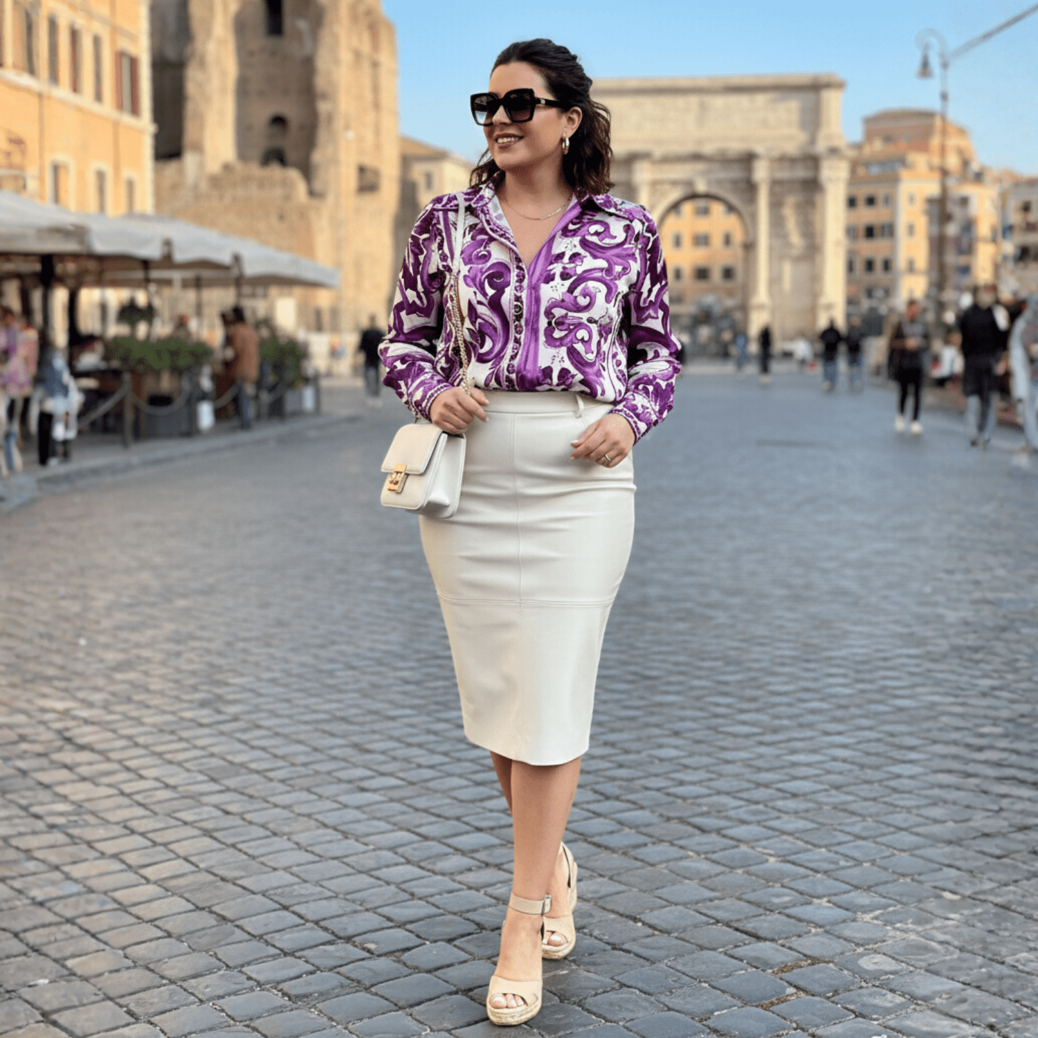 Purple Majolica porcelain print 100% silk long sleeve shirt - Dress By Vicky