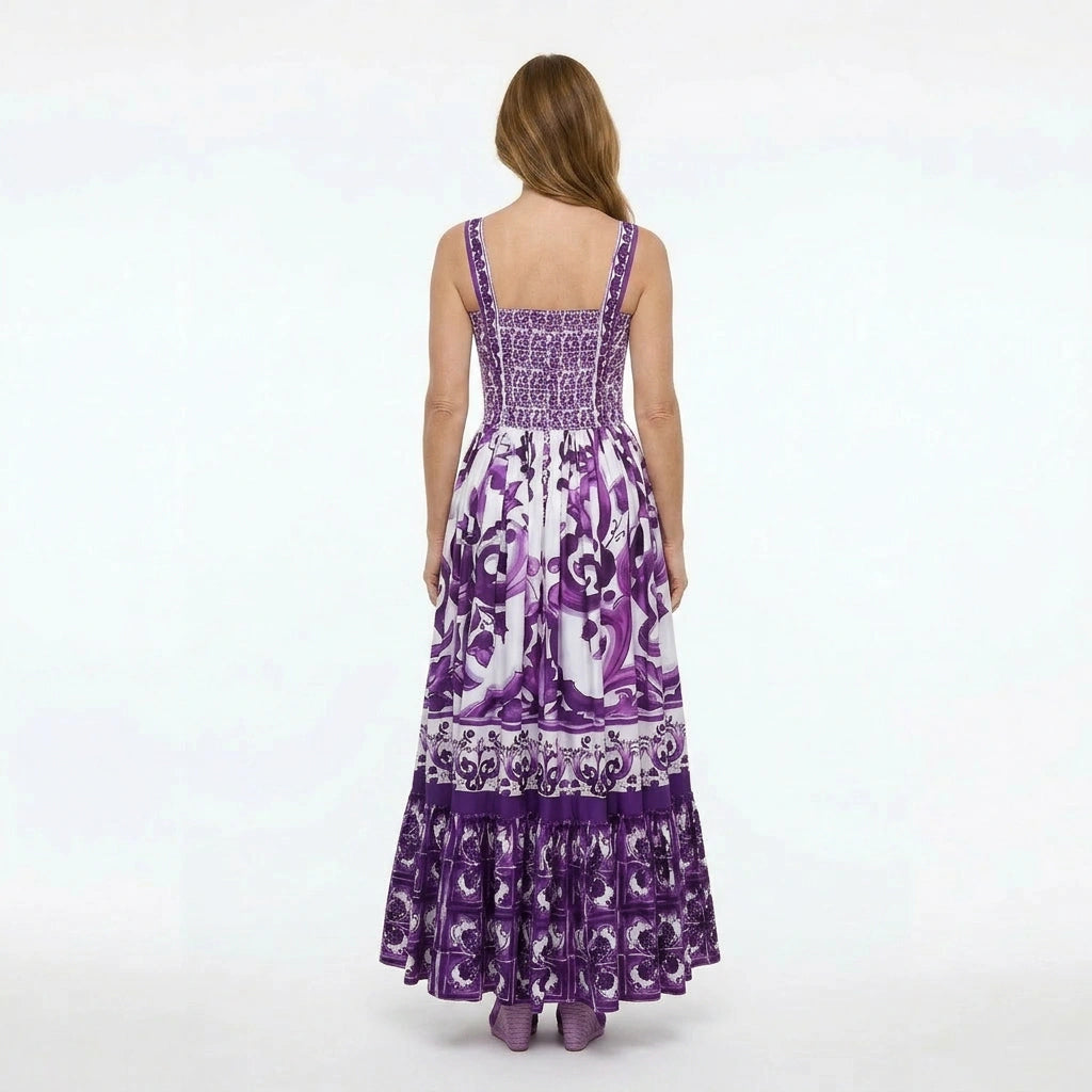 Italian Purple Majolica print 100% cotton dress