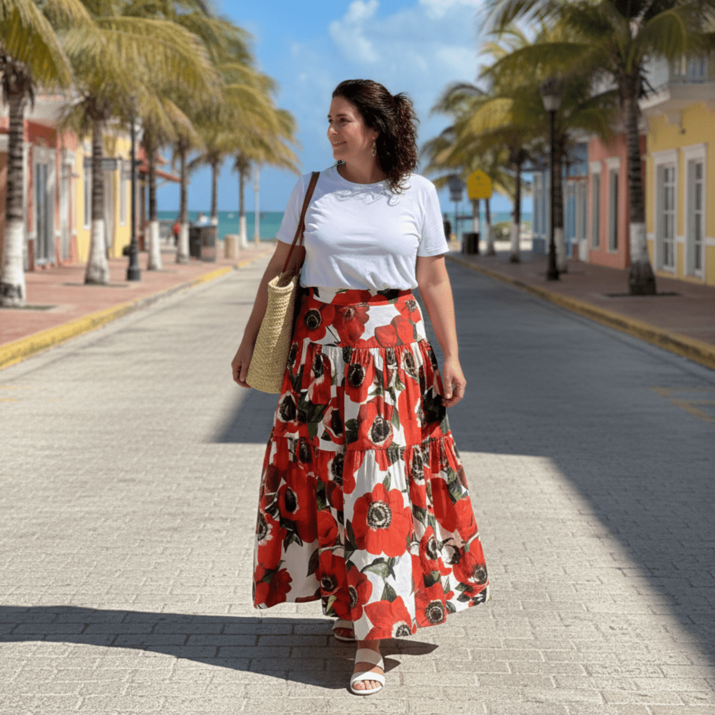Red Anemone Floral Cotton Maxi Skirt - Dress By Vicky