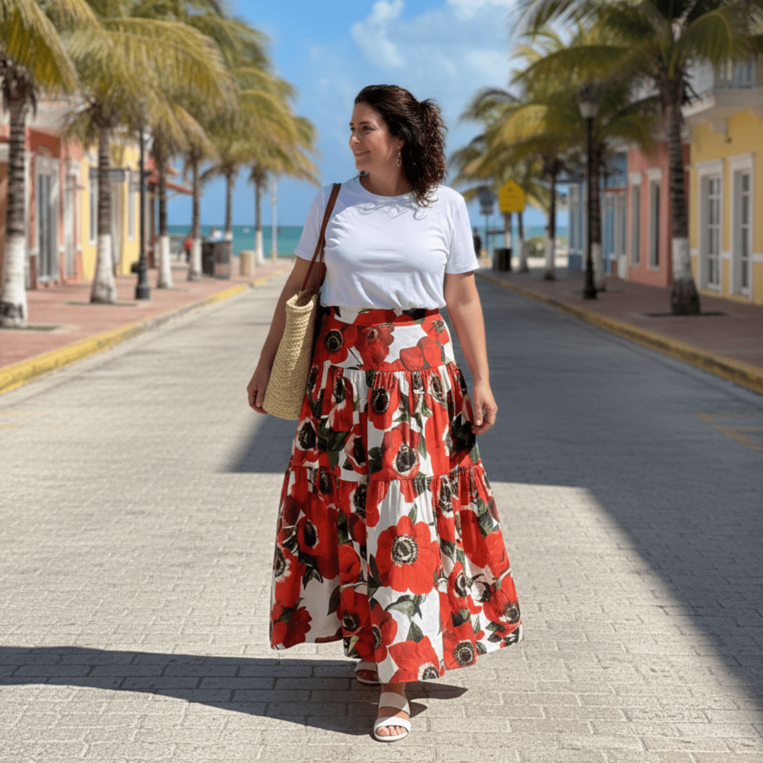 Red Anemone Floral Cotton Maxi Skirt - Dress By Vicky