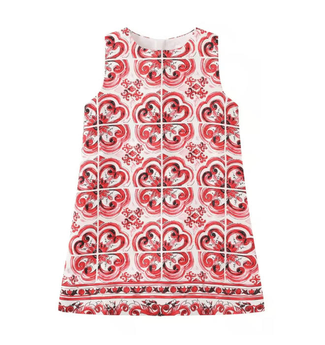Red majolica luxury brocade kids a - line dress - Dress By Vicky