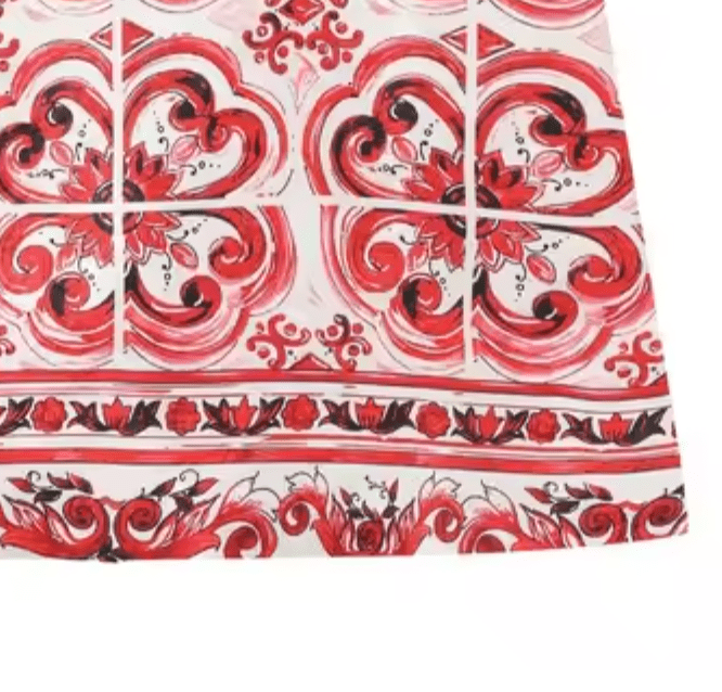 Red majolica luxury brocade kids a - line dress - Dress By Vicky
