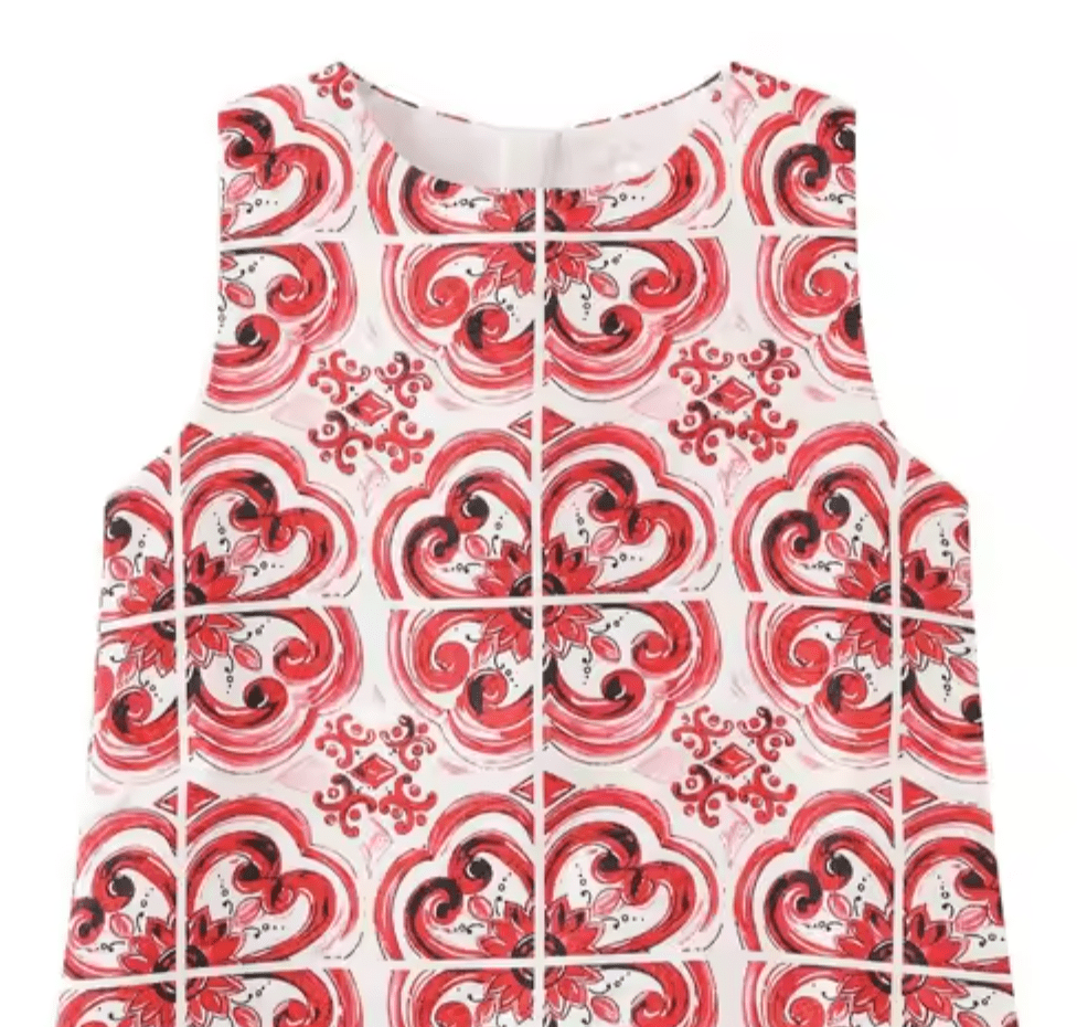 Red majolica luxury brocade kids a - line dress - Dress By Vicky