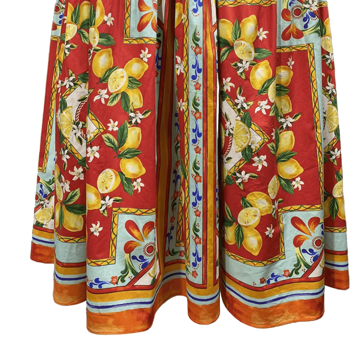 Red Majolica Porcelain Lemon print 100% cotton maxi skirt - Dress By Vicky