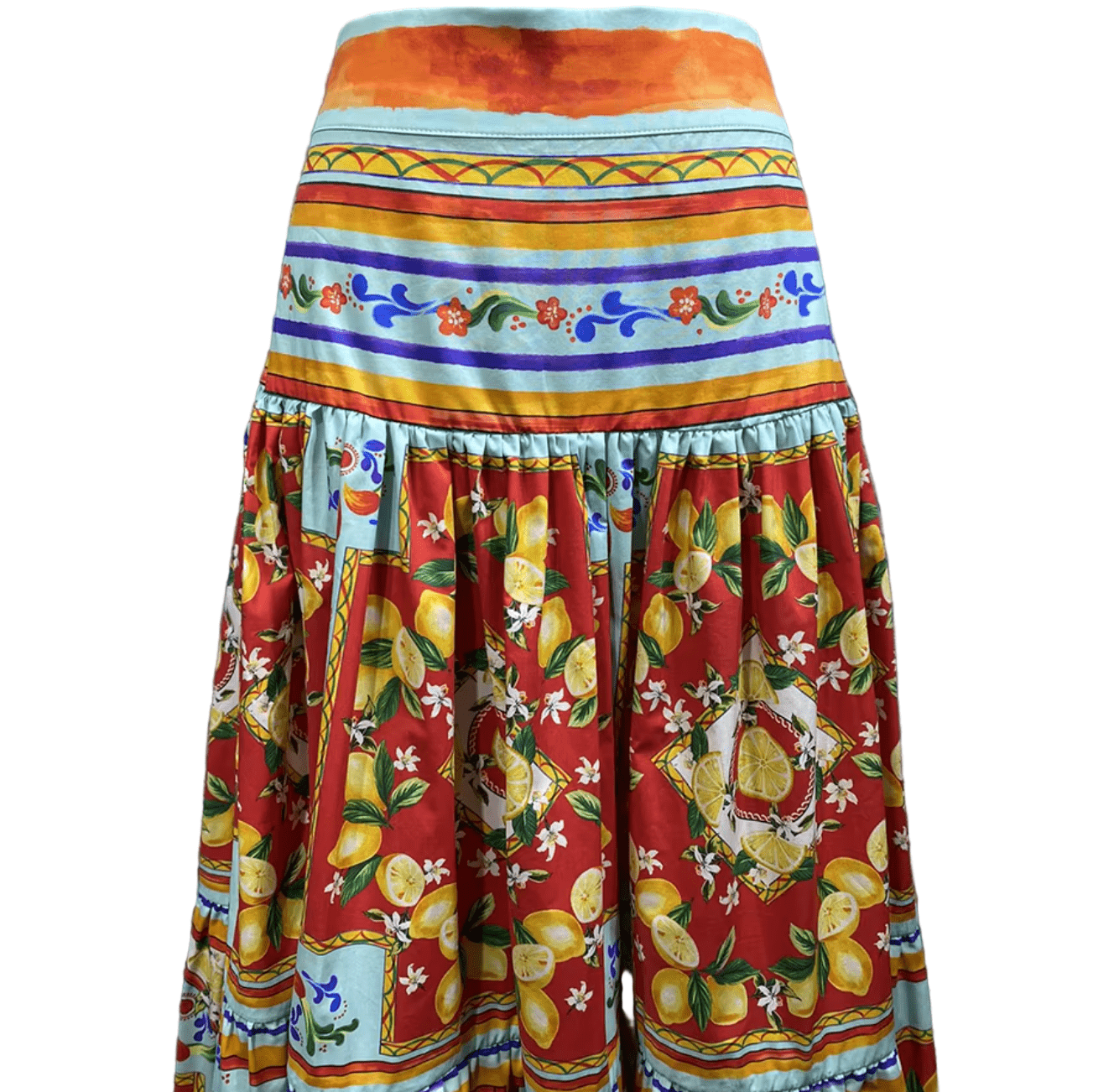 Red Majolica Porcelain Lemon print 100% cotton maxi skirt - Dress By Vicky