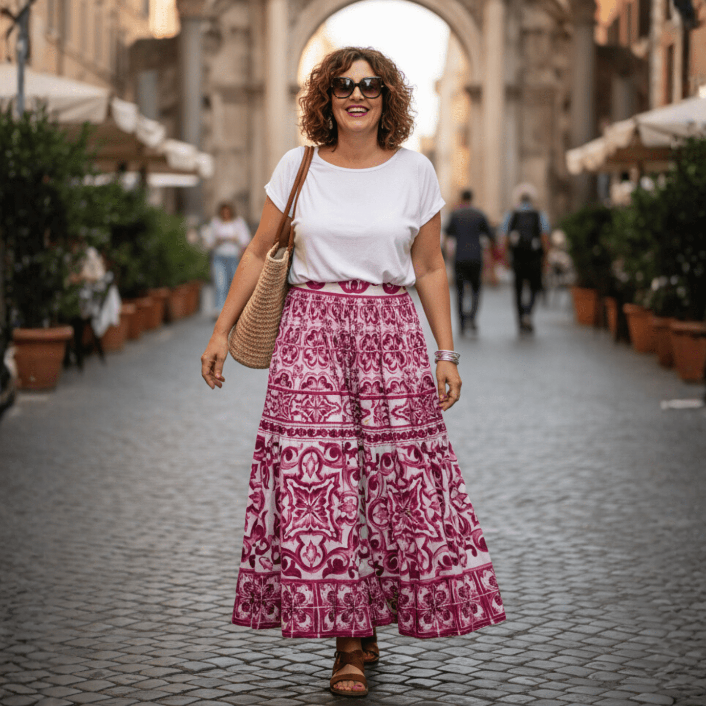 Red Majolica print 100% cotton maxi skirt - Dress By Vicky
