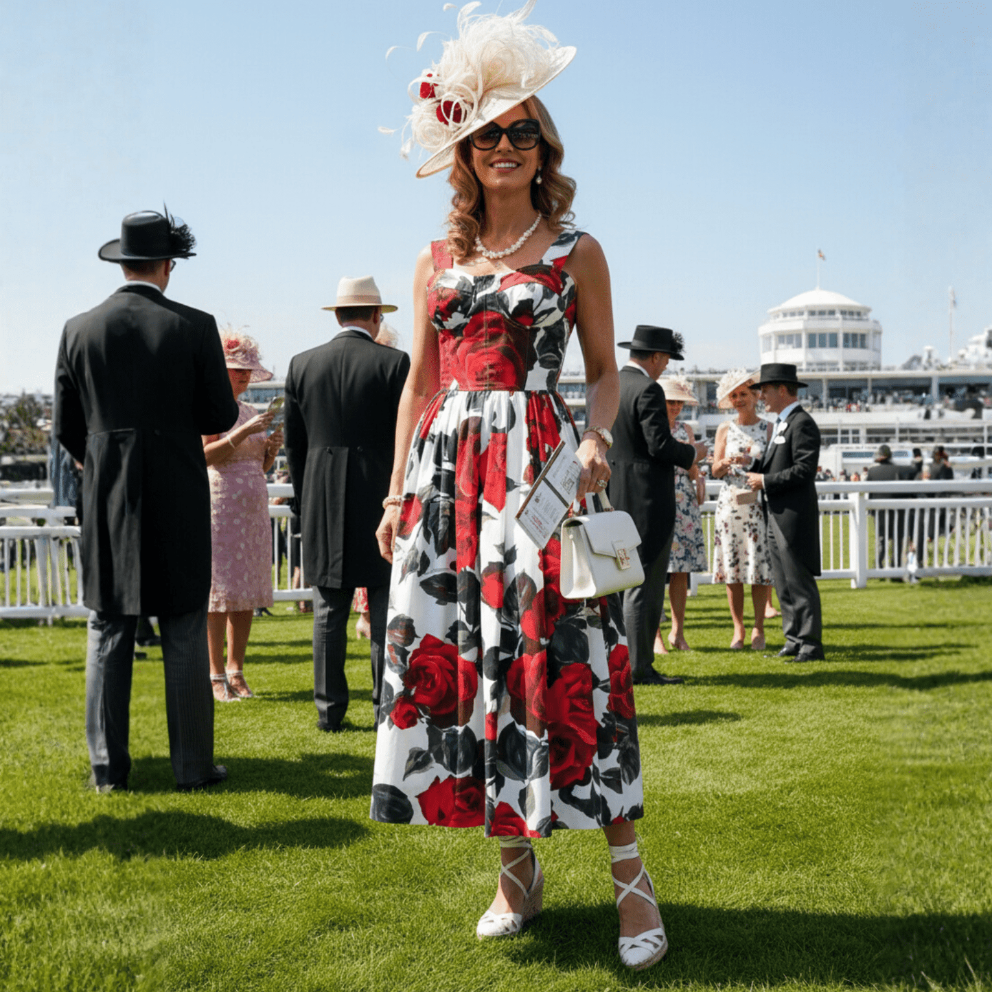 Red Roses print floral cotton midi dress - Dress By Vicky