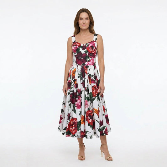 Floral Red Lilies print push up 100% cotton dress
